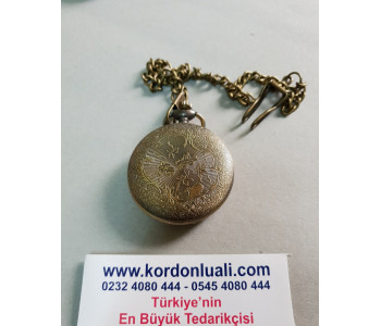 Köstekli Cep Saati Kapaklı İşlemeli Bronz